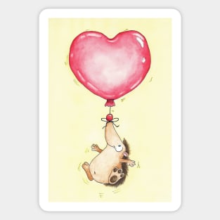 Cute Watercolor Hedgehog Heart Balloon Sticker